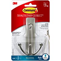 Command Gancho de Baño Doble Grande- Metal- Níquel Satinado- 6x4.3x10.24 cm